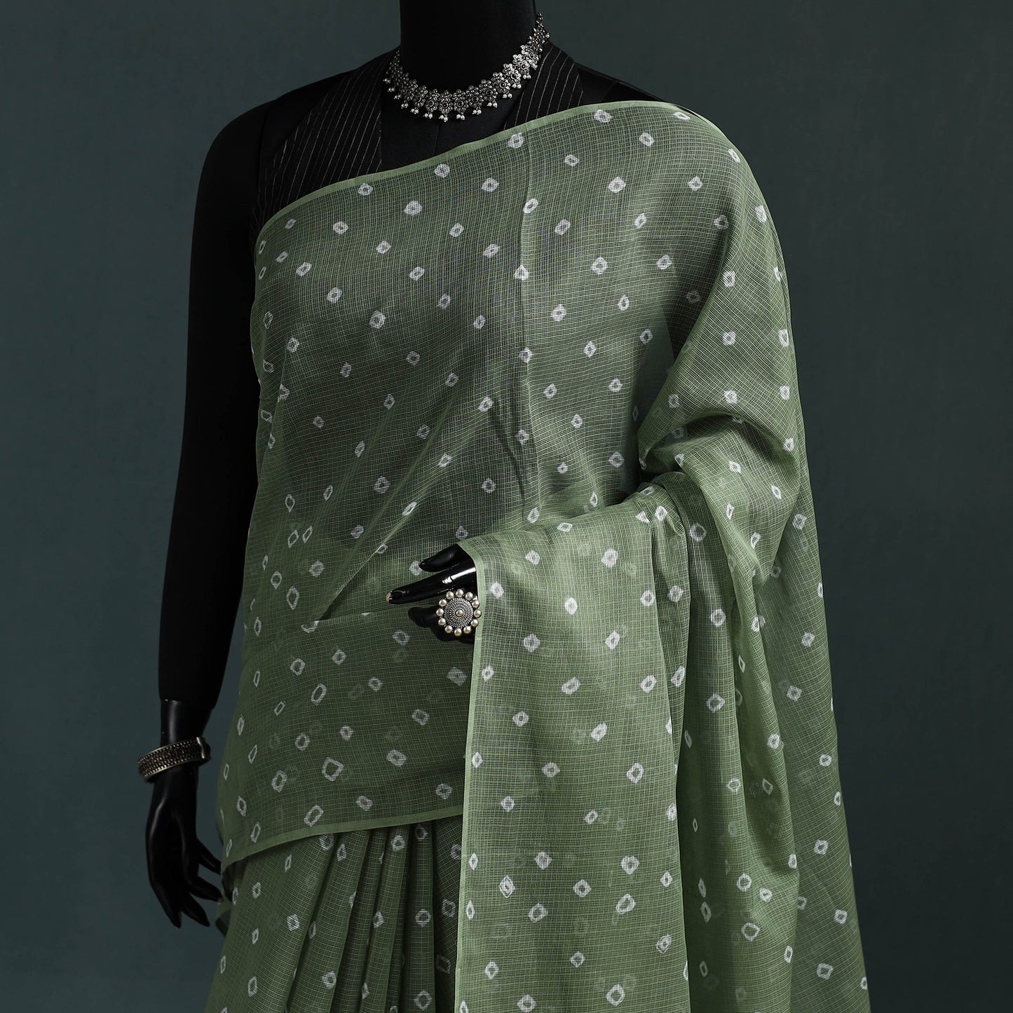Bandhani tie-dye kota doria cotton saree 09 - handcrafted