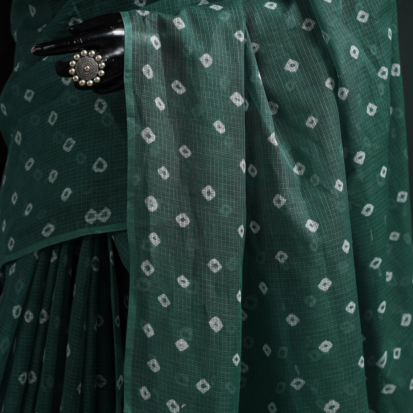 Bandhani tie-dye kota doria cotton saree 20 - handcrafted