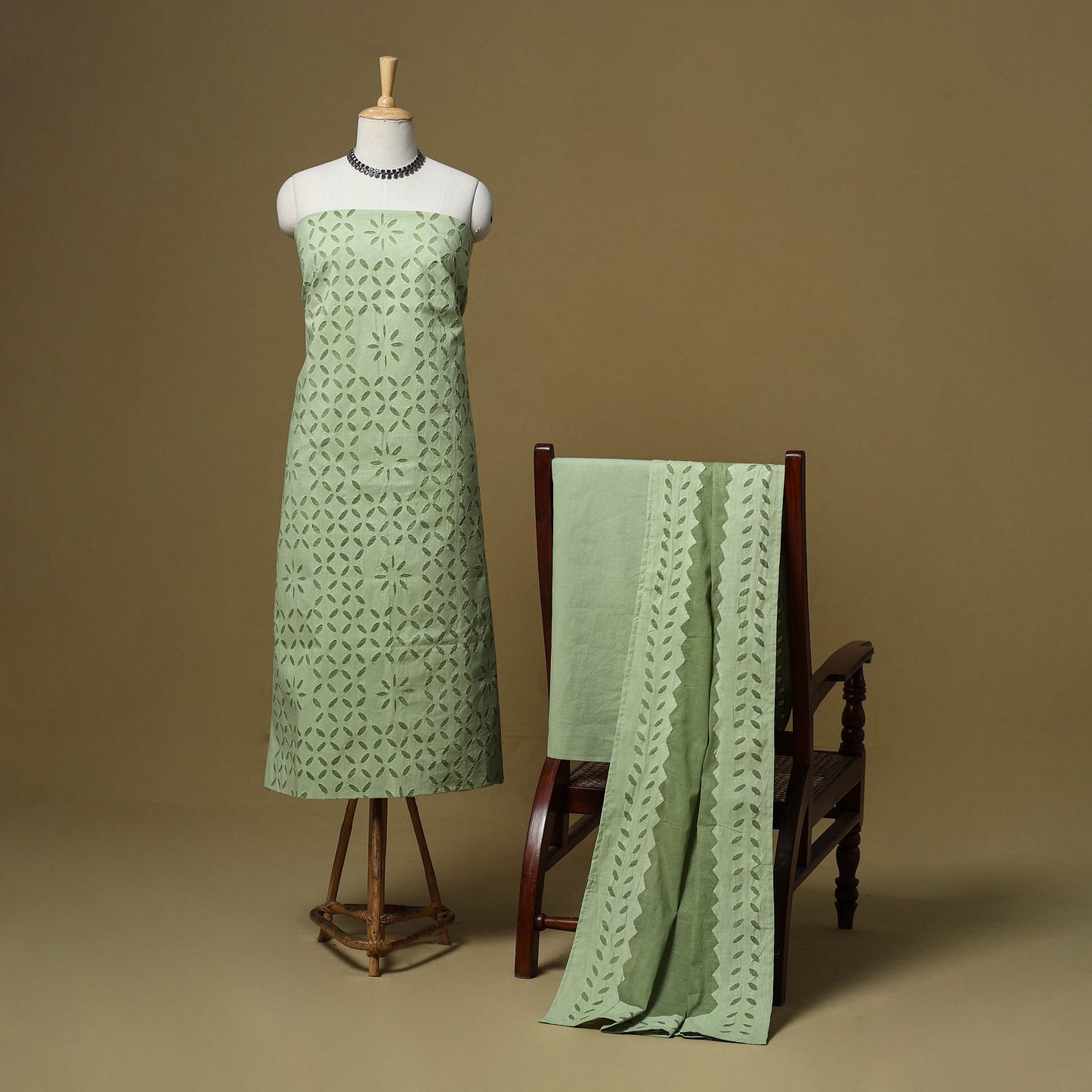 Barmer applique cut work cotton 3pc unstitched dress