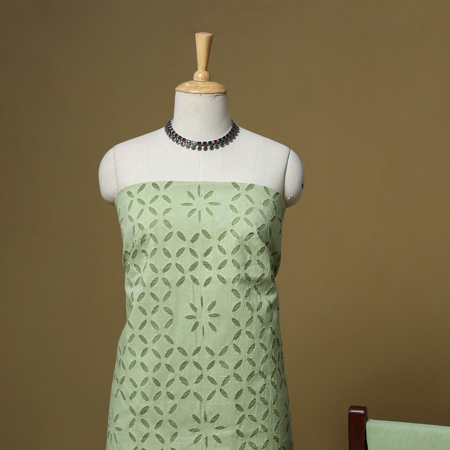Barmer applique cut work cotton 3pc unstitched dress