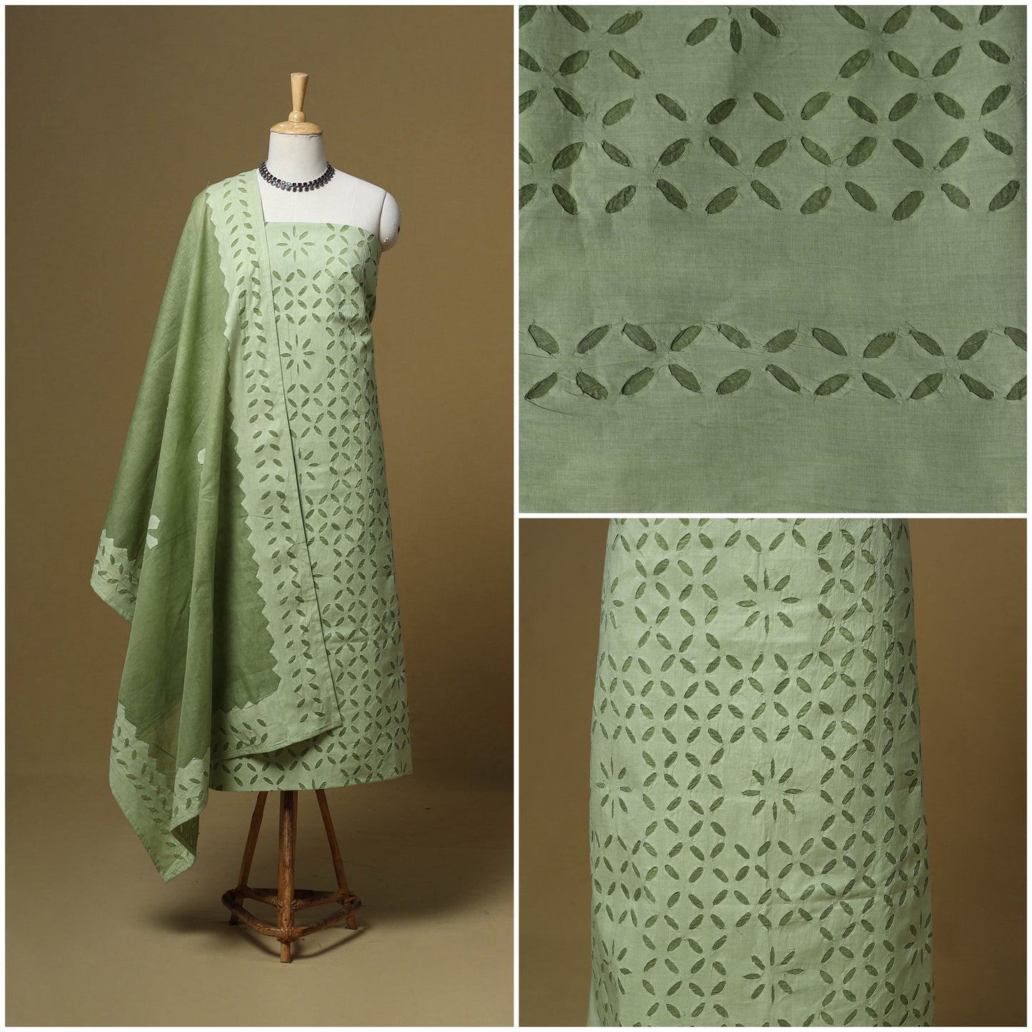 Barmer applique cut work cotton 3pc unstitched dress