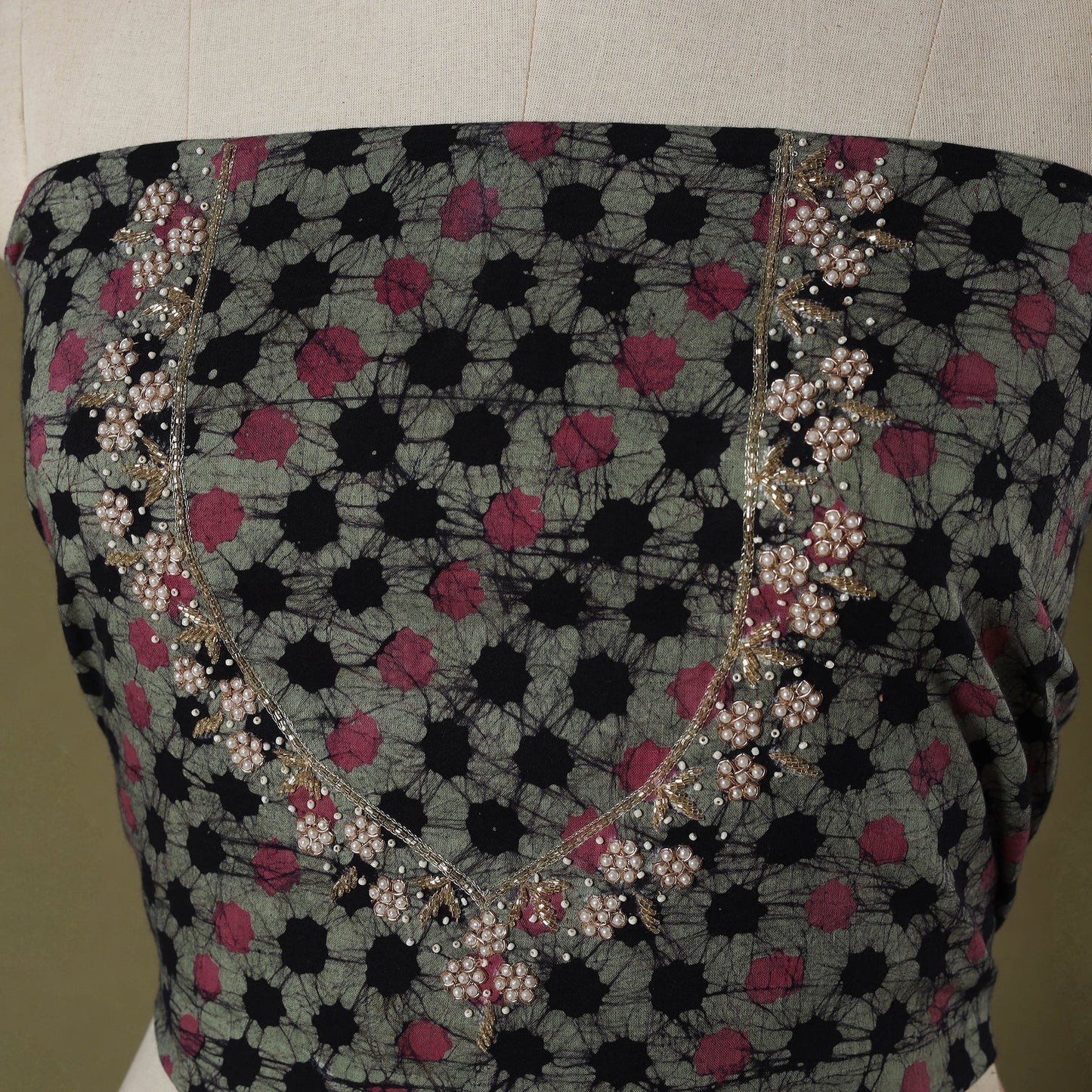 Batik Print Hand Embroidery Cotton Blouse Piece