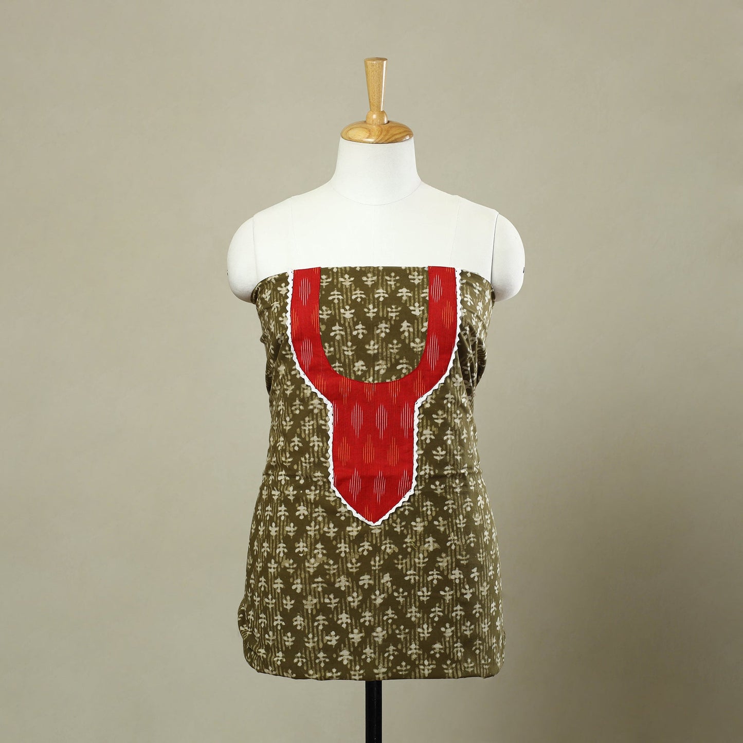 Green Batik Print Patchwork Cotton Kurta Material