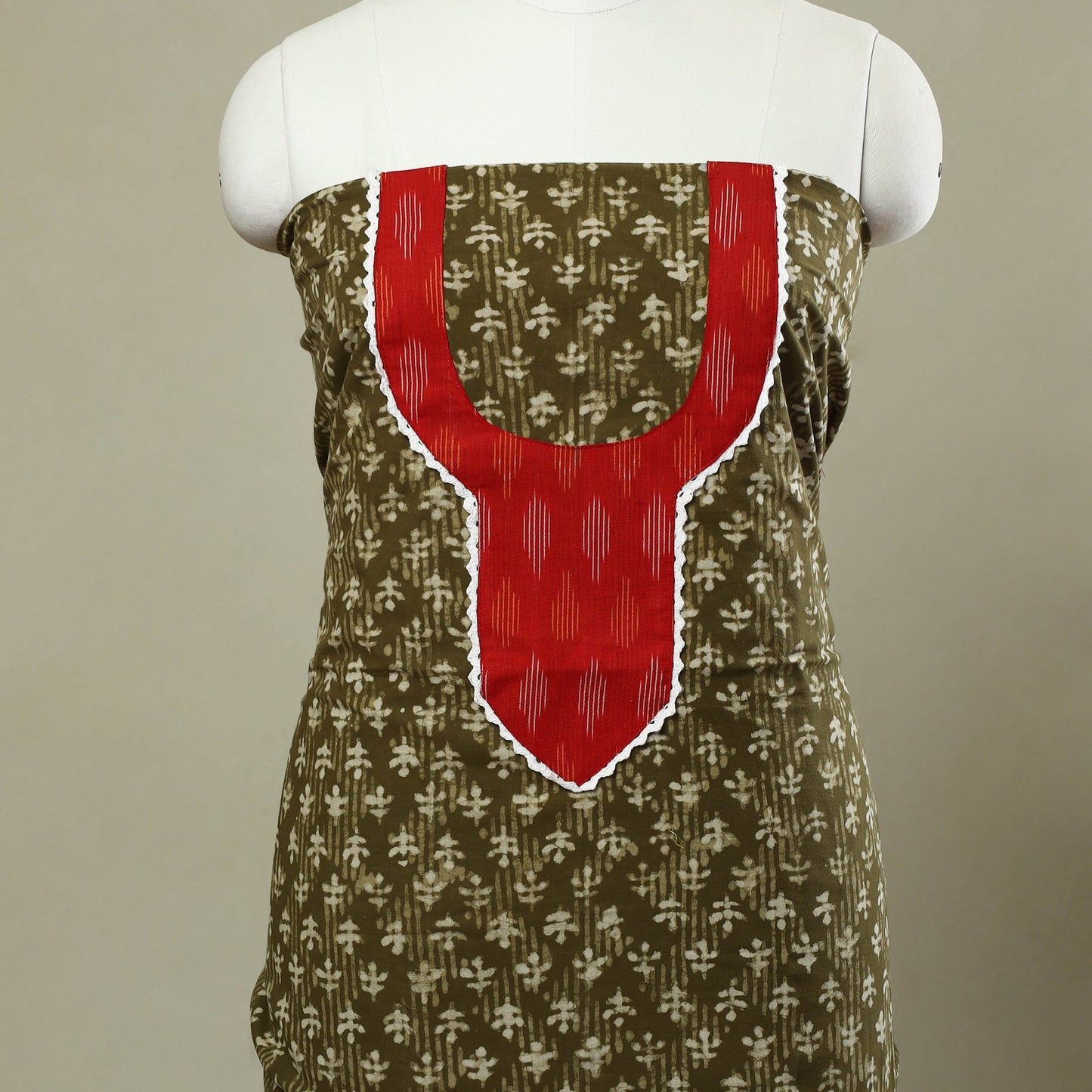 Green Batik Print Patchwork Cotton Kurta Material
