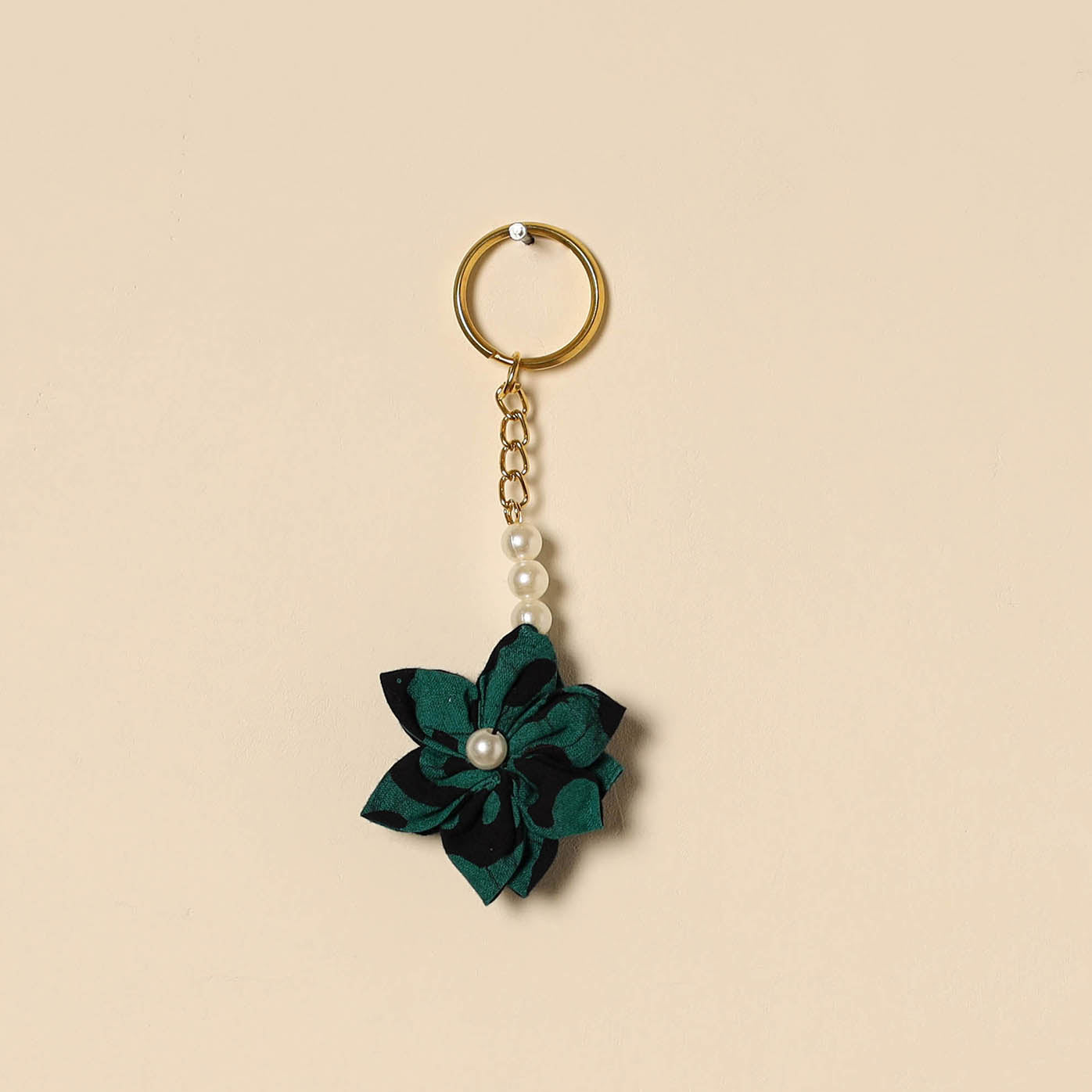 Beaded fabart flower keychain 17 - handcrafted