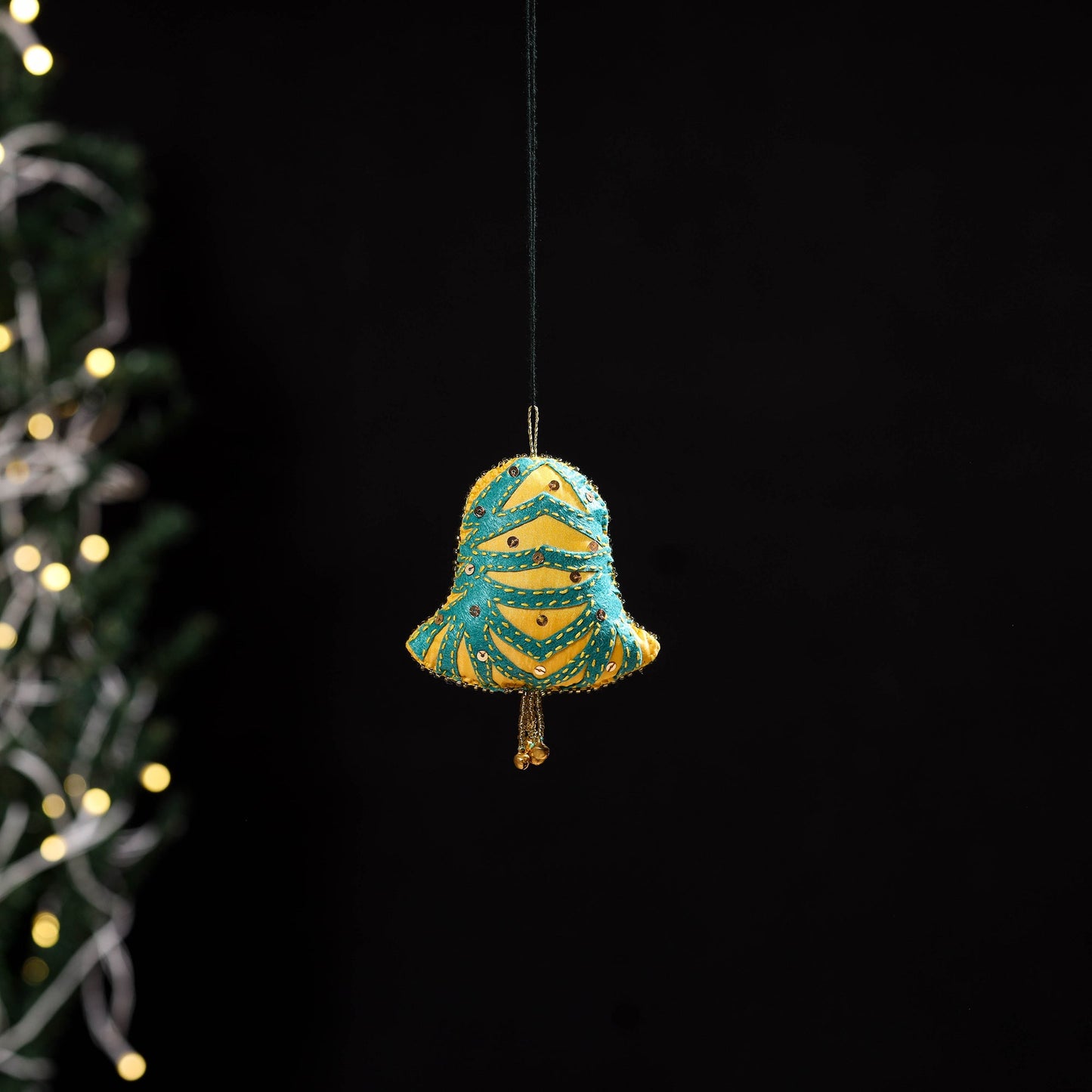 Green - bell - hand embroidered felt christmas decor