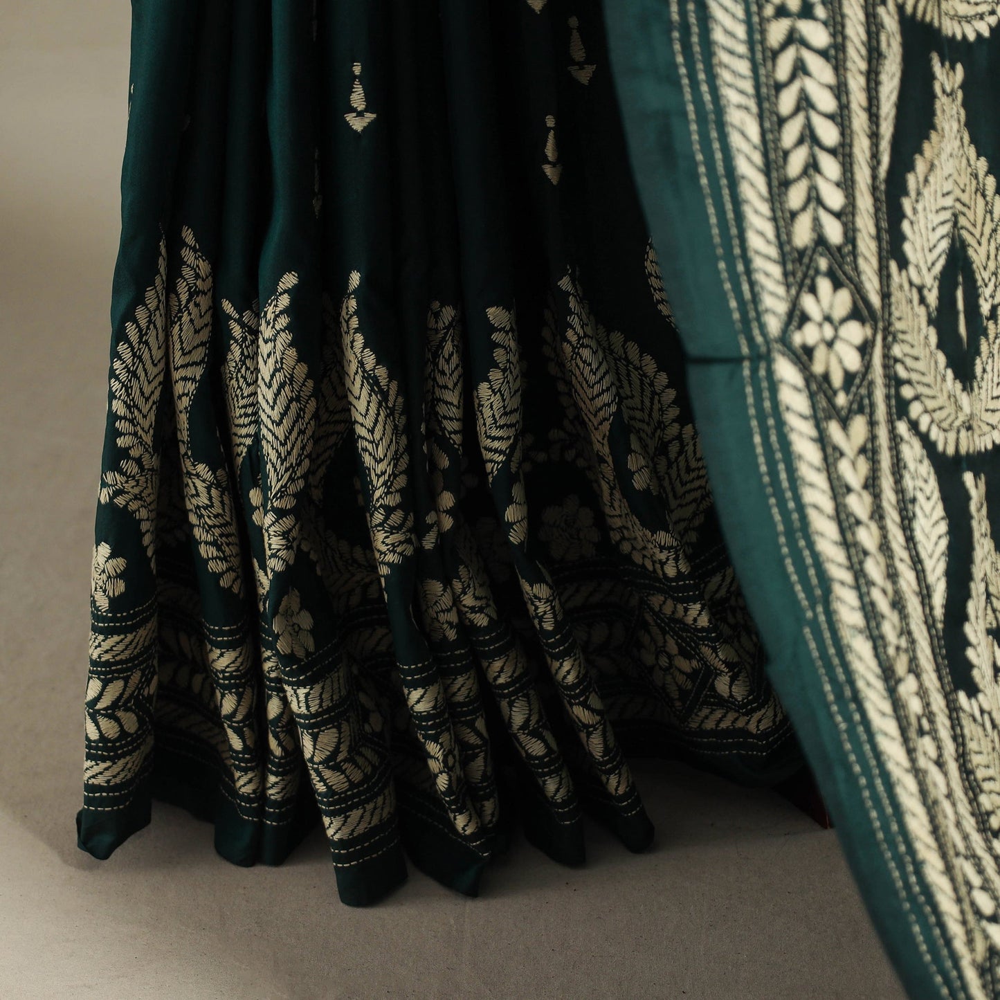 Green - bengal hand embroidery bangalore silk handloom