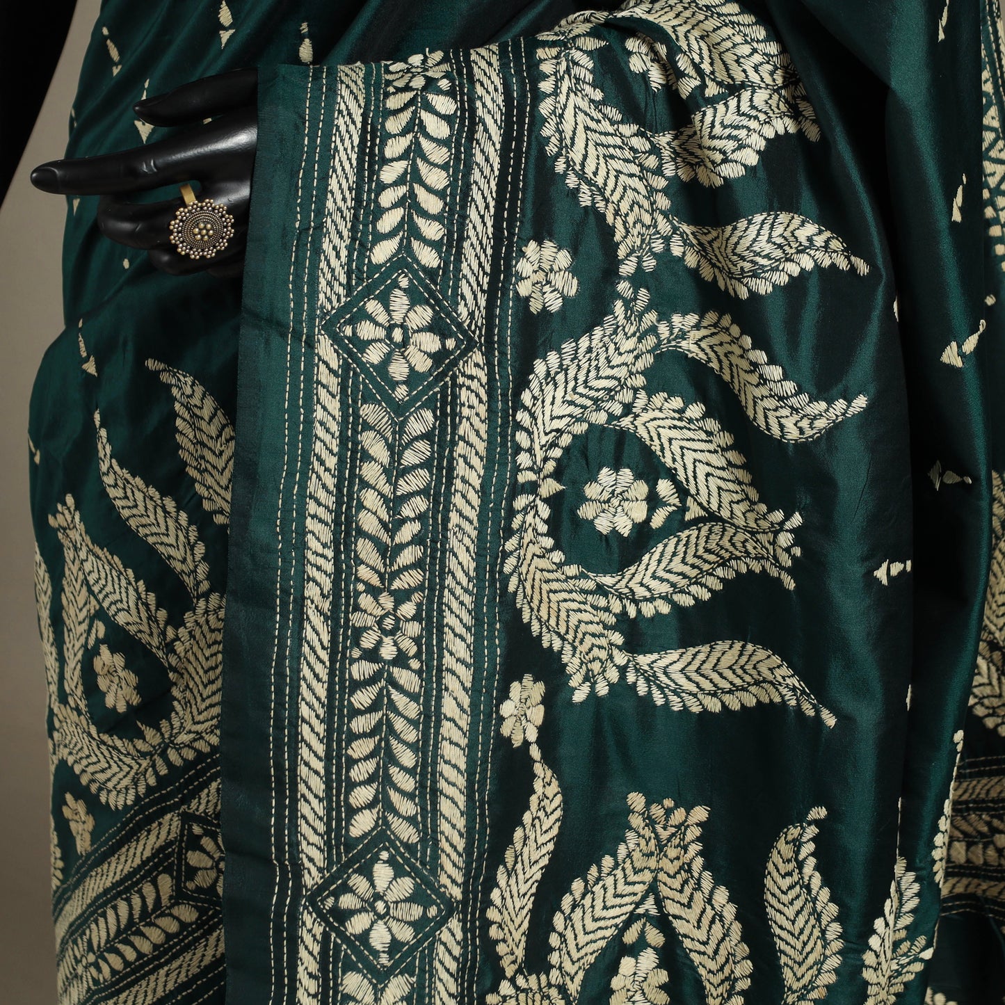 Green - bengal hand embroidery bangalore silk handloom
