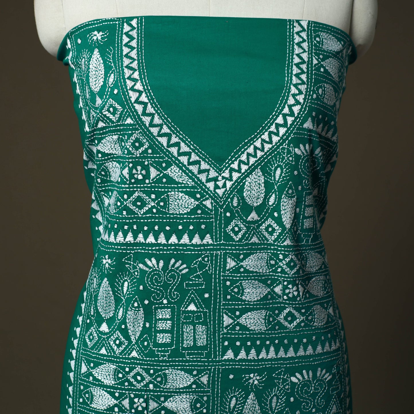 Bengal kantha hand embroidered cotton unstitched kurta