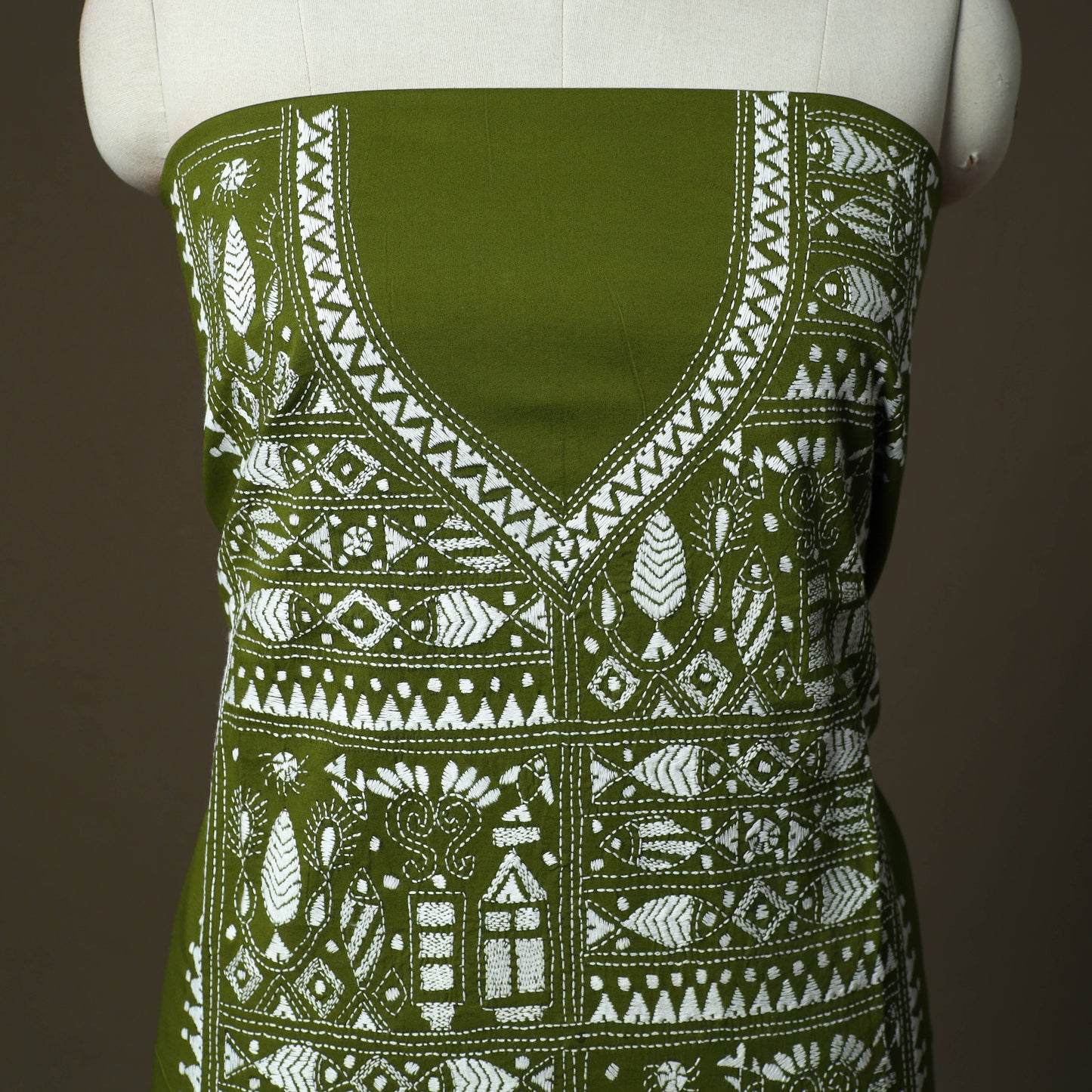 Bengal kantha hand embroidered cotton unstitched kurta