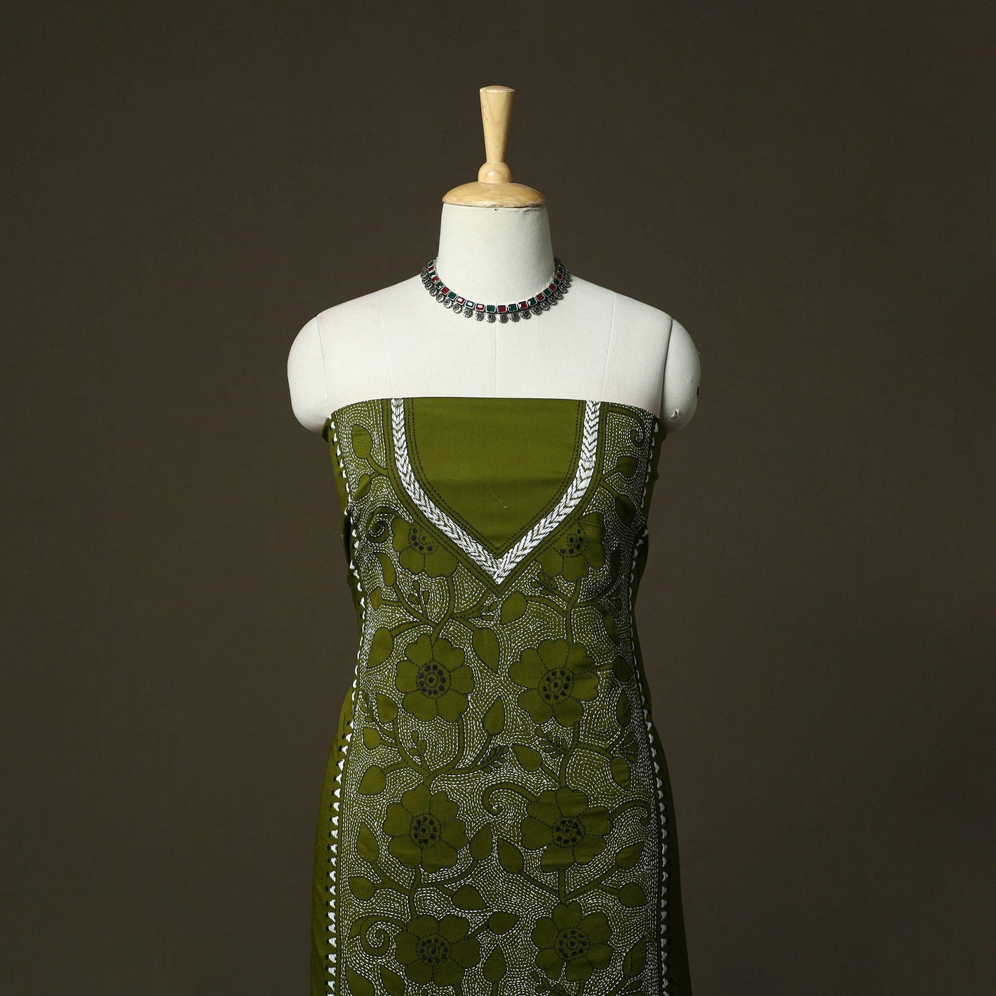 Bengal kantha hand embroidered cotton unstitched kurta