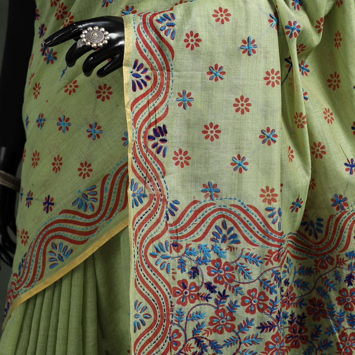 Bengal kantha hand embroidery silk cotton chapa work saree