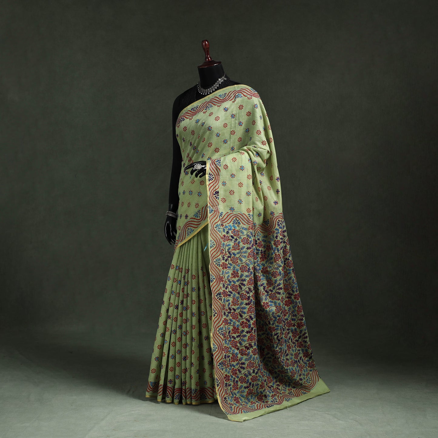 Bengal kantha hand embroidery silk cotton chapa work saree