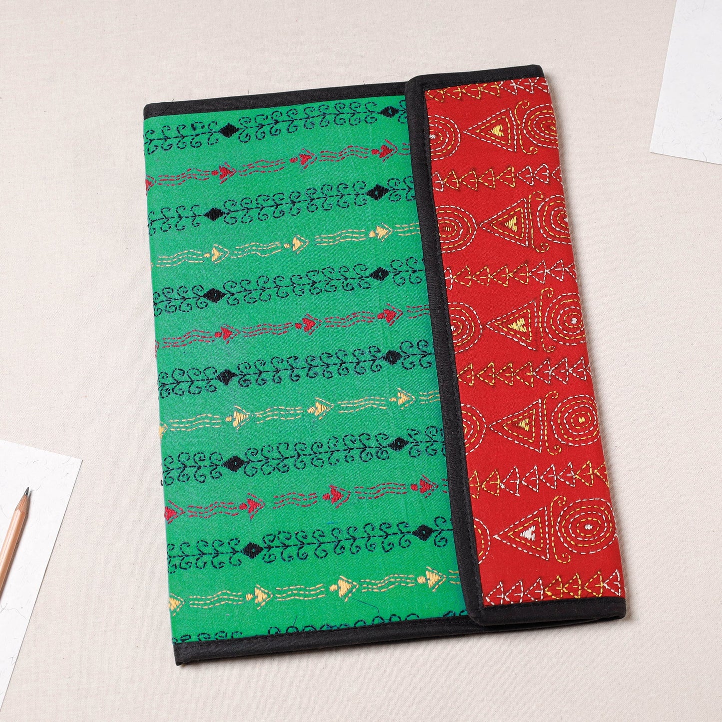 Green Bengal Kantha Work Handcrafted File Folder
