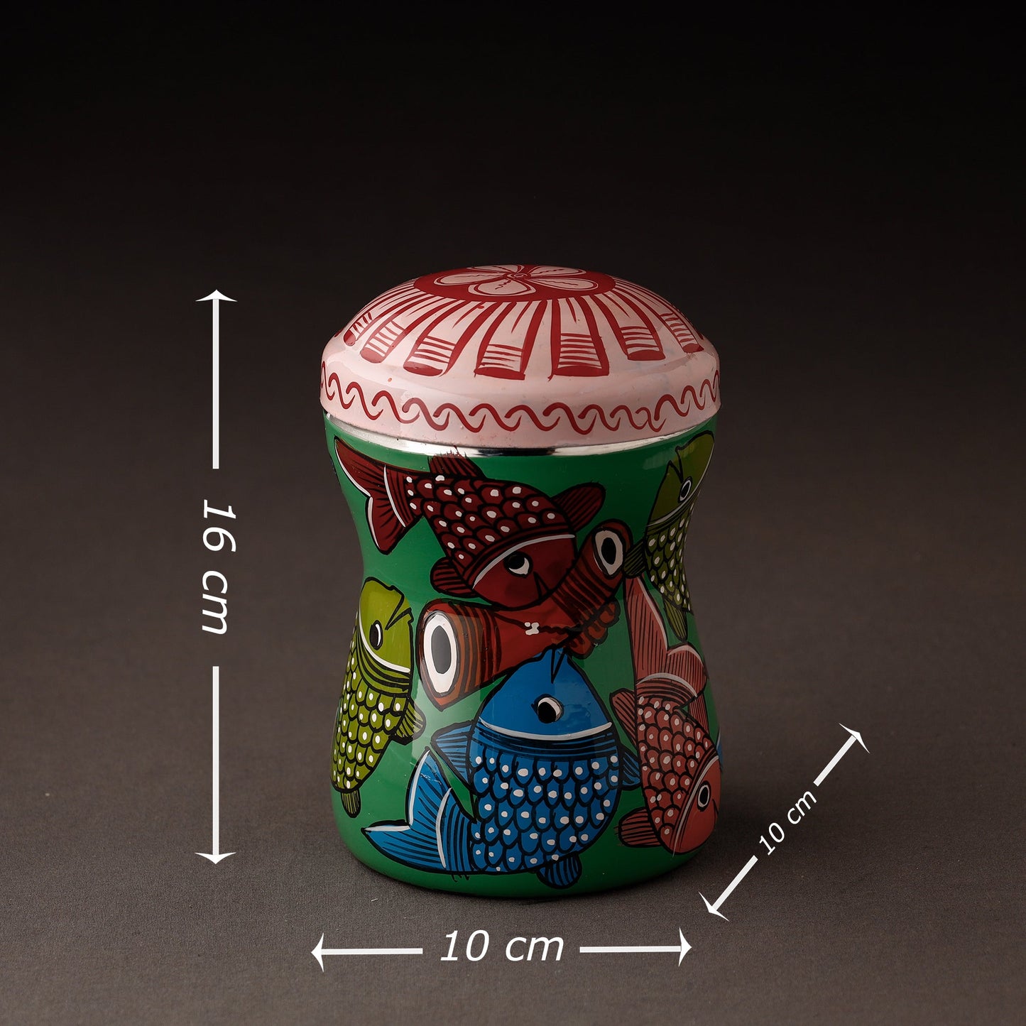 Green Bengal Patua Handpainted Stainless Steel Multi Utility Canister
