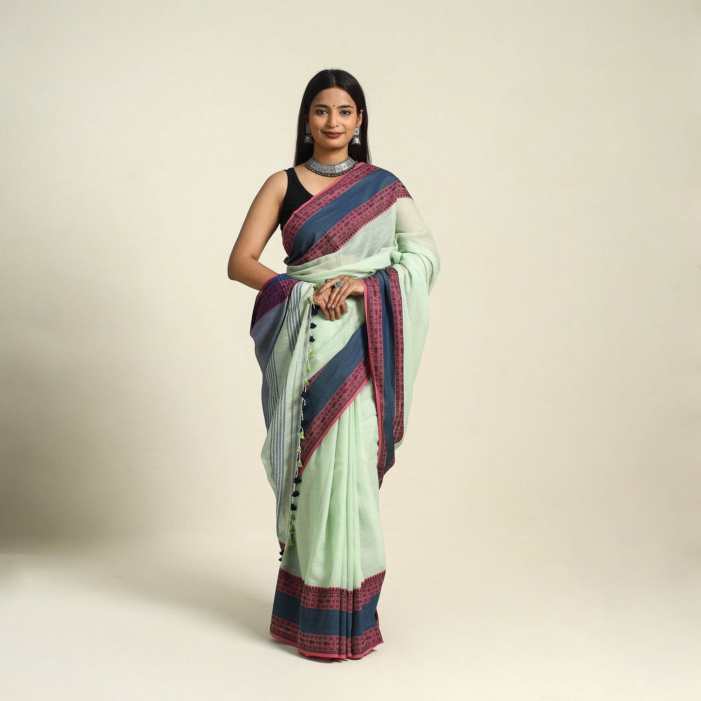 Buy Green Bengal Woven Border Handloom Cotton Saree