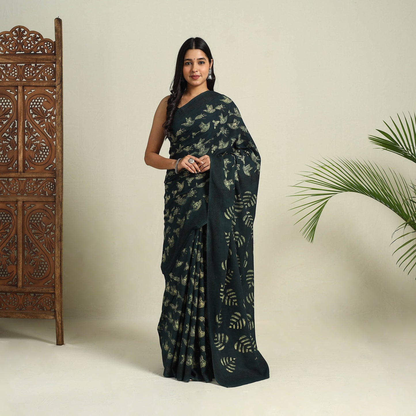 Buy Green Bindaas Art Natural Dyed Cotton Block Print Saree