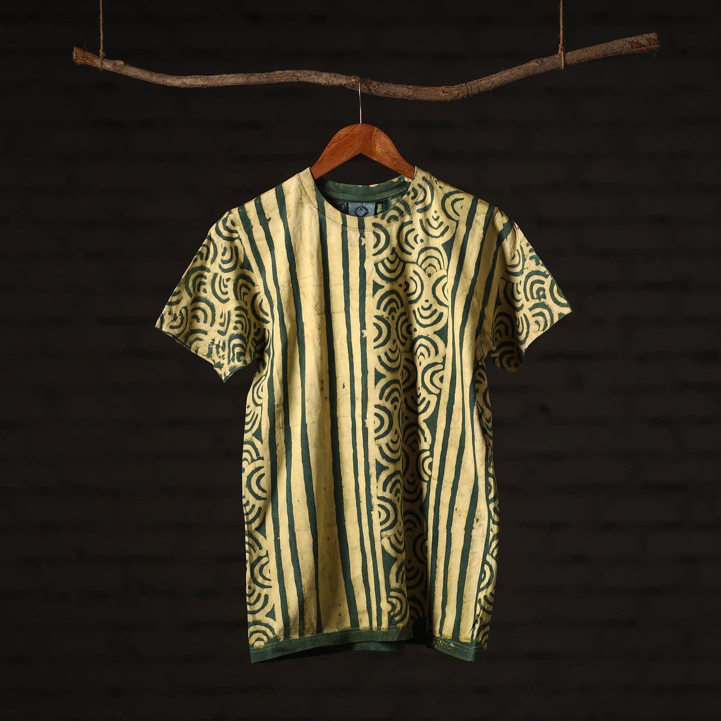 Green - bindaas natural dyed art round neck t-shirt in pure