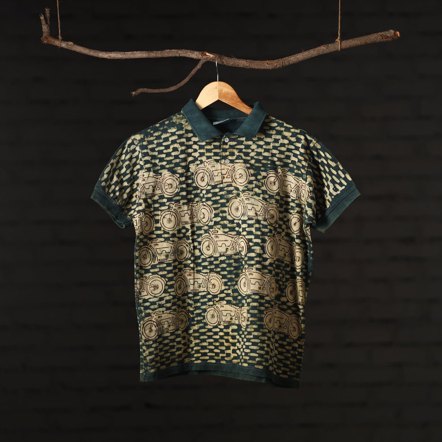 Bindaas Natural Dyed Art Block Print Unisex Polo Collar T-shirt