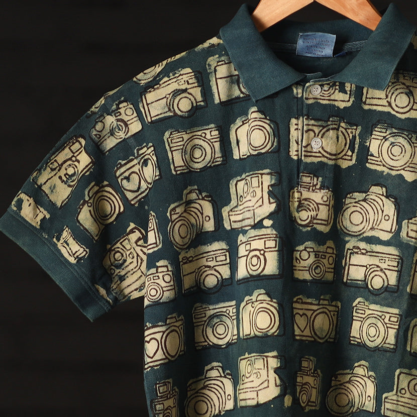 Buy Bindaas Natural Dyed Art Block Print Polo Collar T-shirt in Pure Cotton Online at iTokri.com