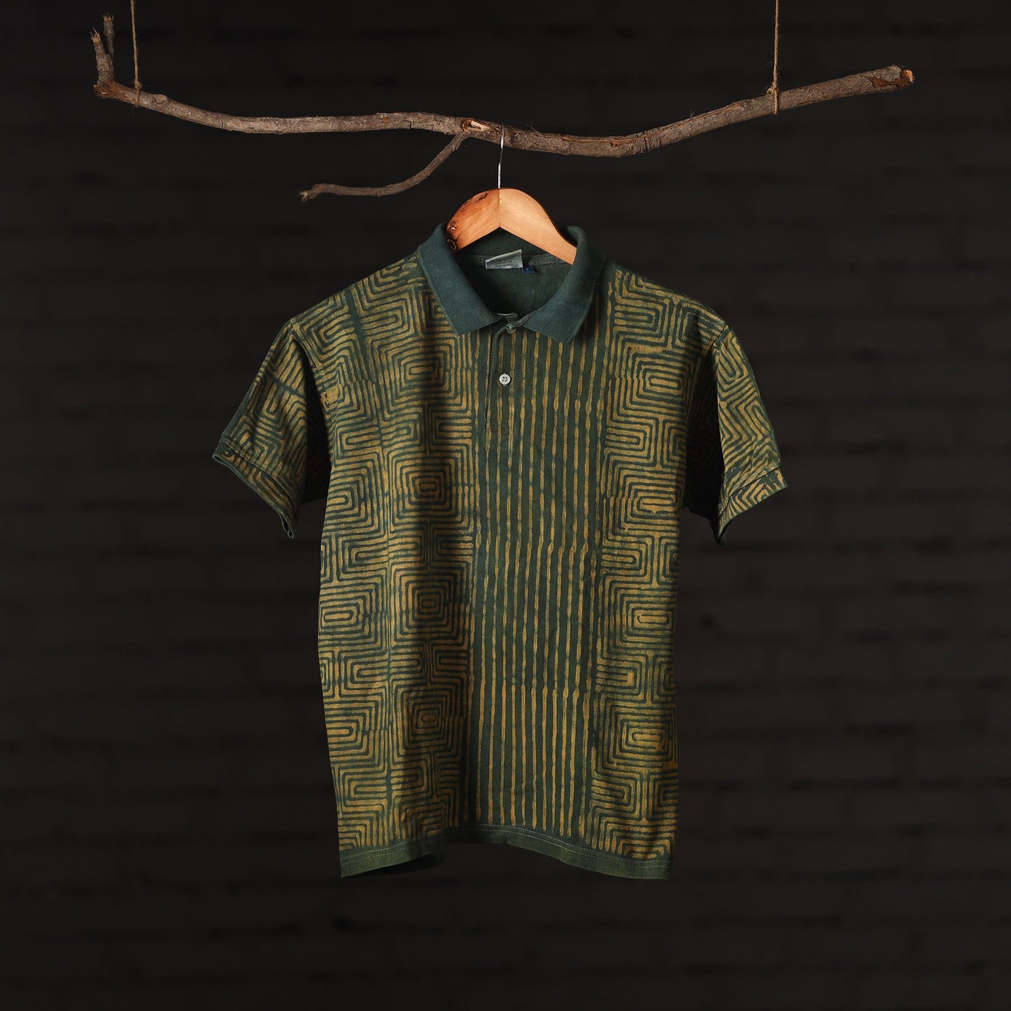 Bindaas Natural Dyed Art Block Print Unisex Polo Collar T-shirt