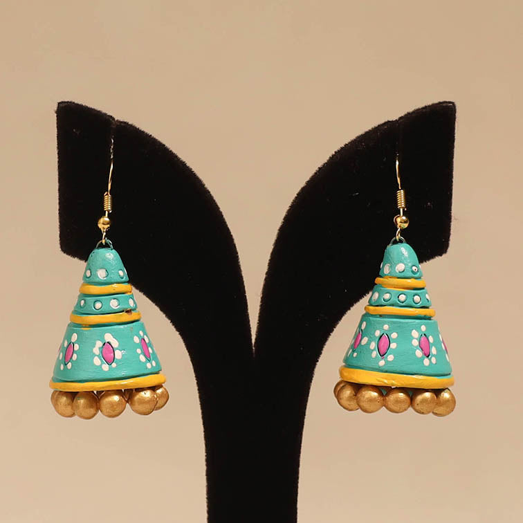 Bishnupur handpainted cone shape terracotta jhumka earrings