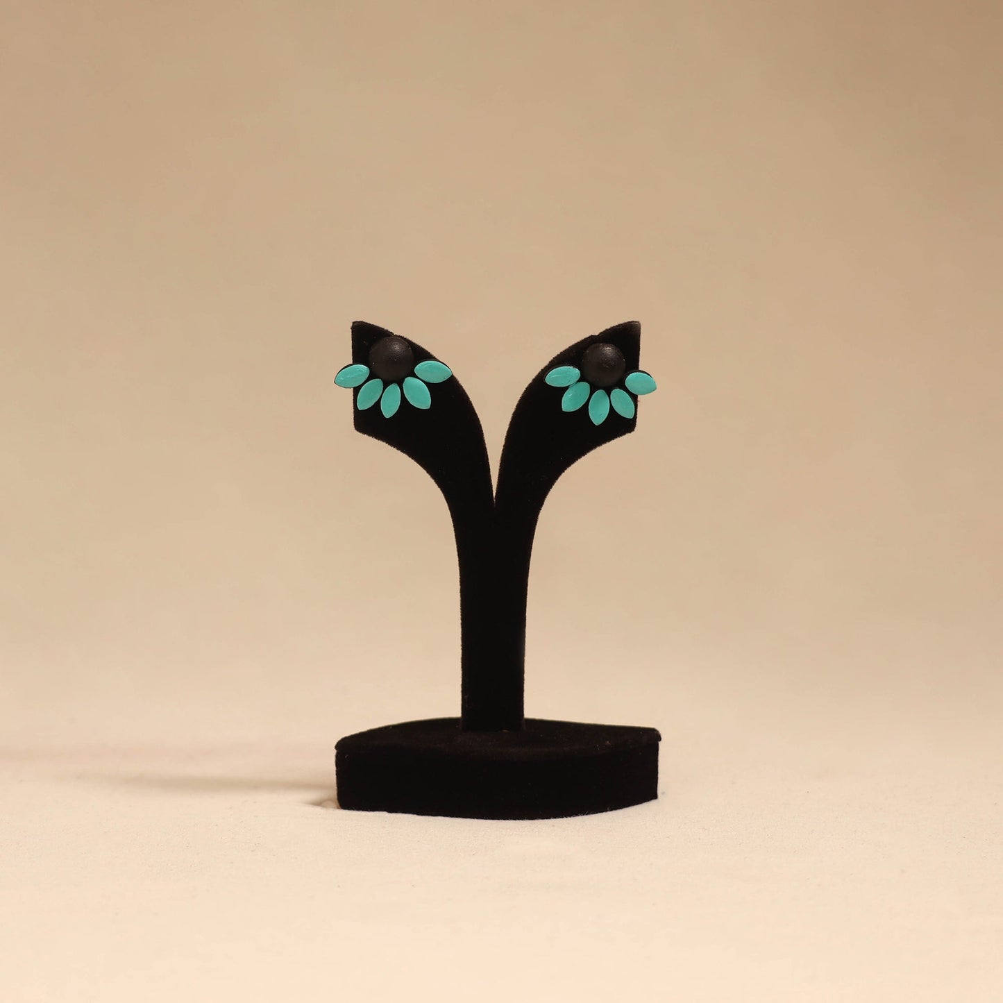 Bishnupur handpainted flower shape terracotta stud earrings