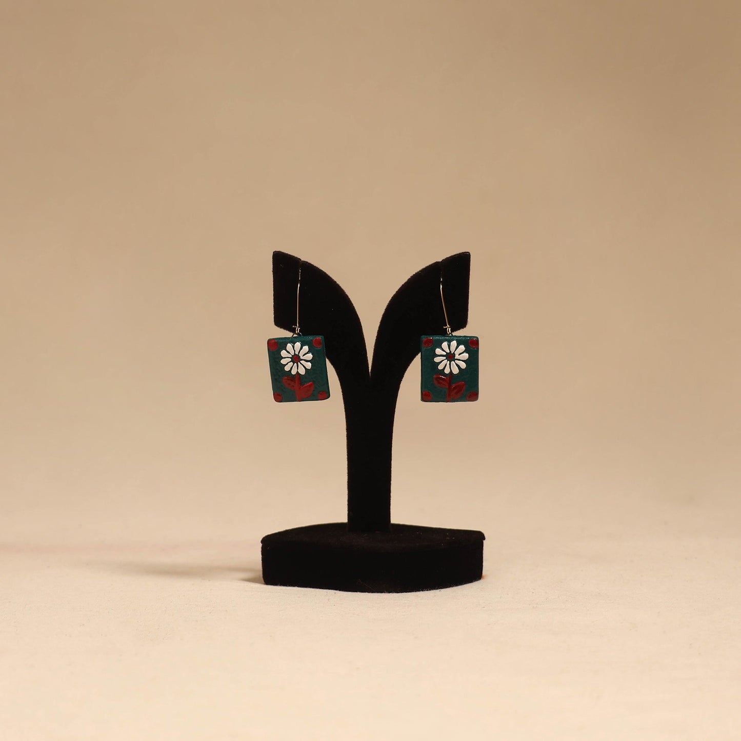 Bishnupur handpainted terracotta earrings 127 - handcrafted