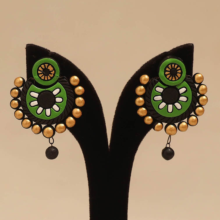 Bishnupur handpainted terracotta earrings 56 - handcrafted