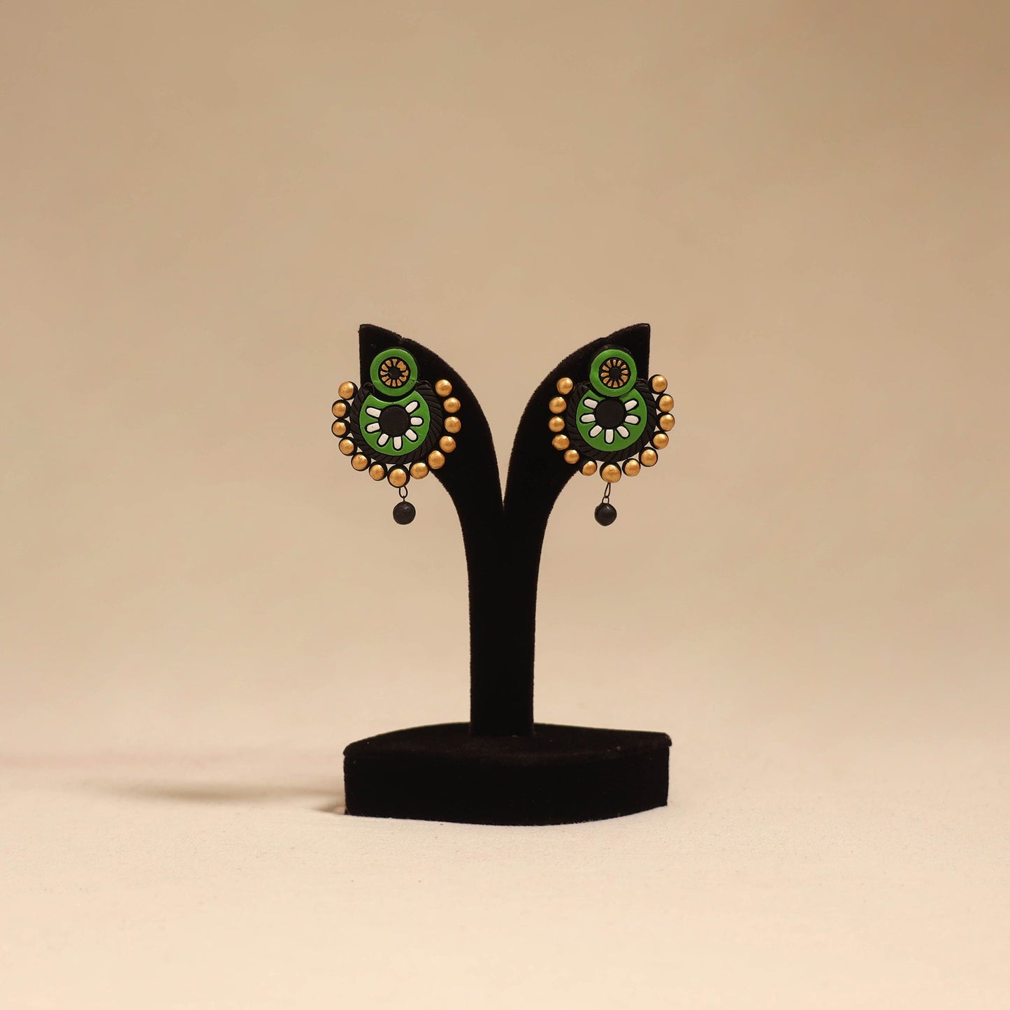 Bishnupur handpainted terracotta earrings 56 - handcrafted