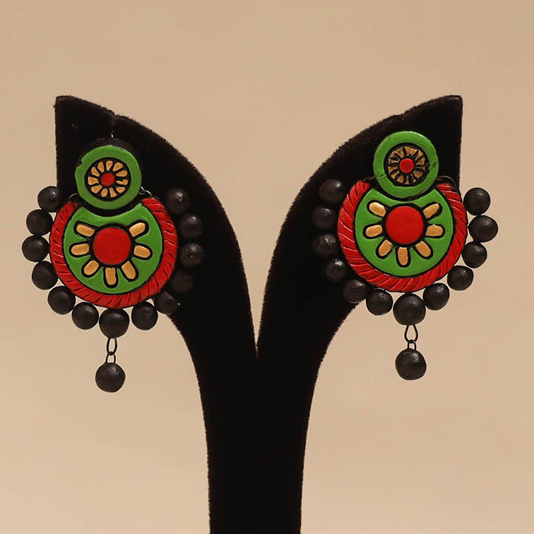 Bishnupur handpainted terracotta earrings 57 - handcrafted