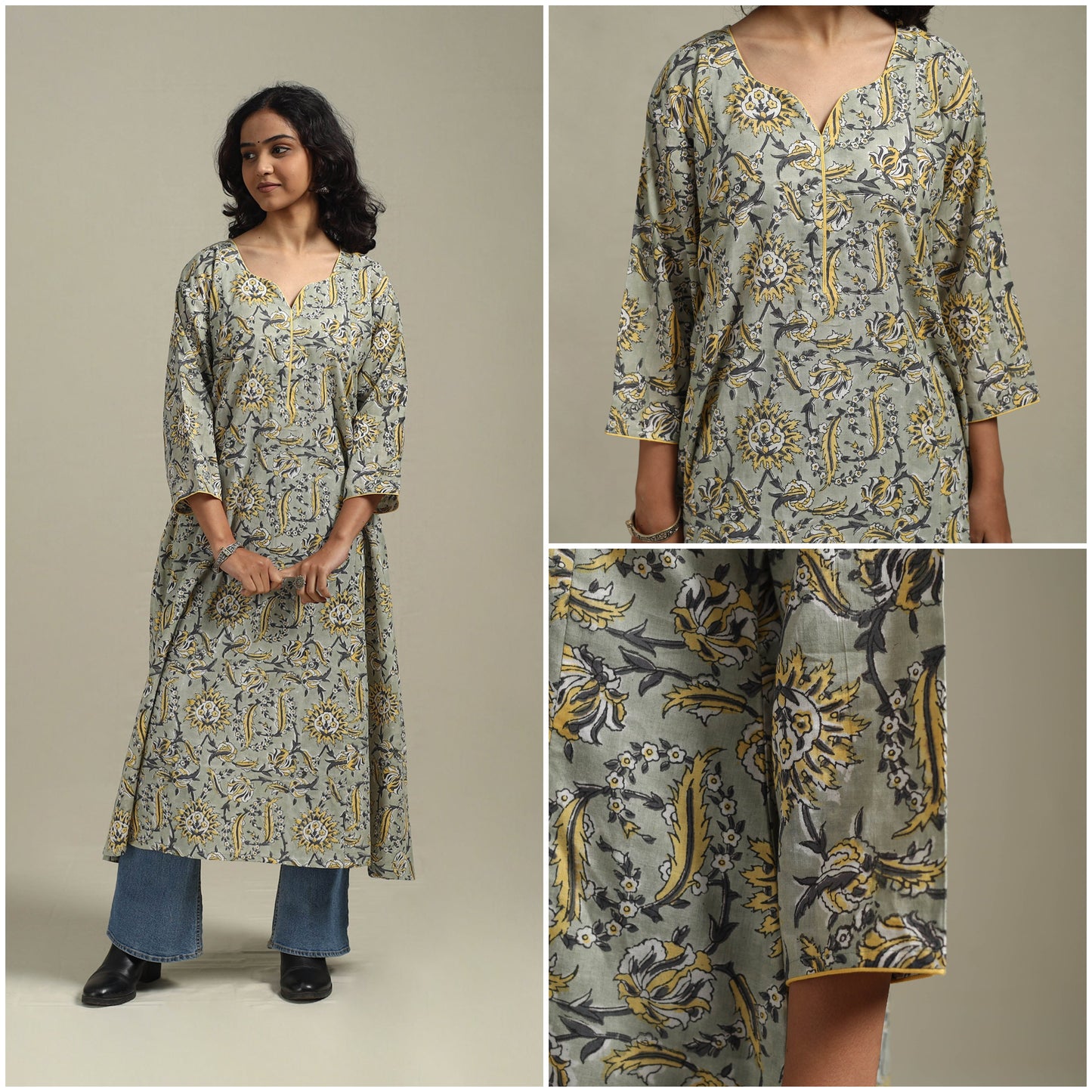 Green - cotton a-line sanganeri kurta 22 - handcrafted