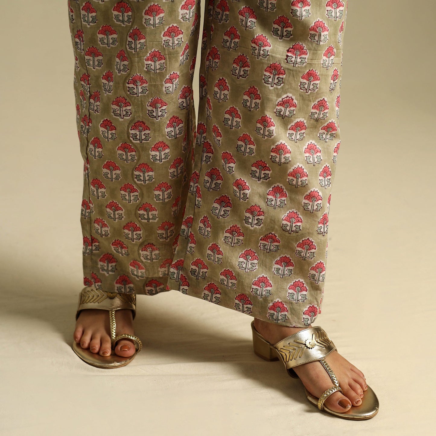 Green Block Print Cotton Sanganeri Palazzo