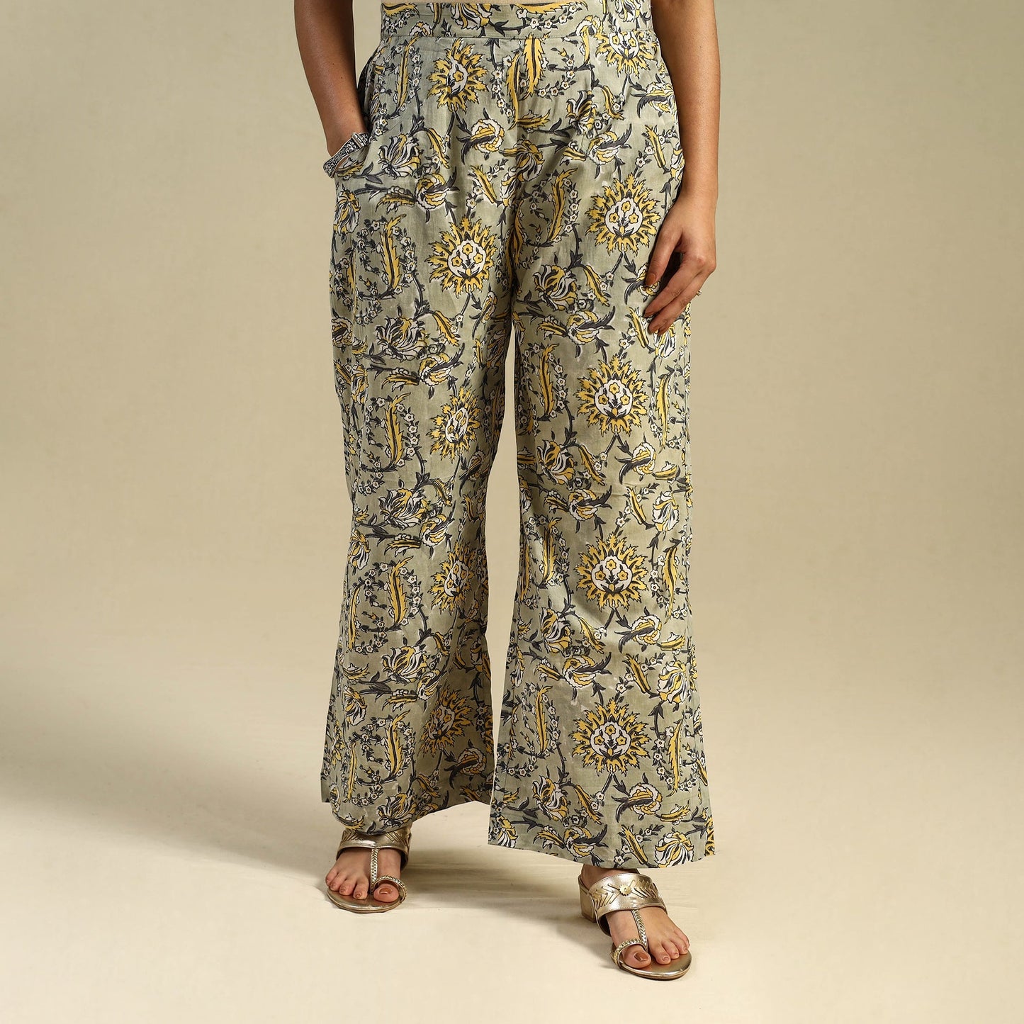 Green Block Print Cotton Sanganeri Palazzo