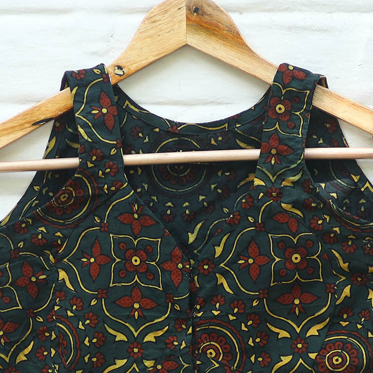 Green Block Print Cotton Stitched Ajrakh Blouse