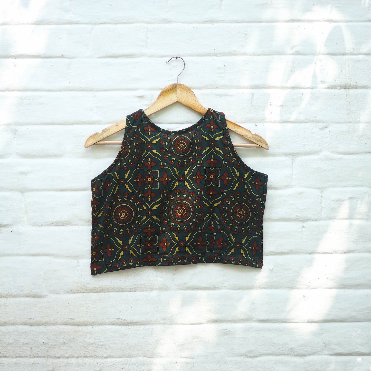 Green Block Print Cotton Stitched Ajrakh Blouse