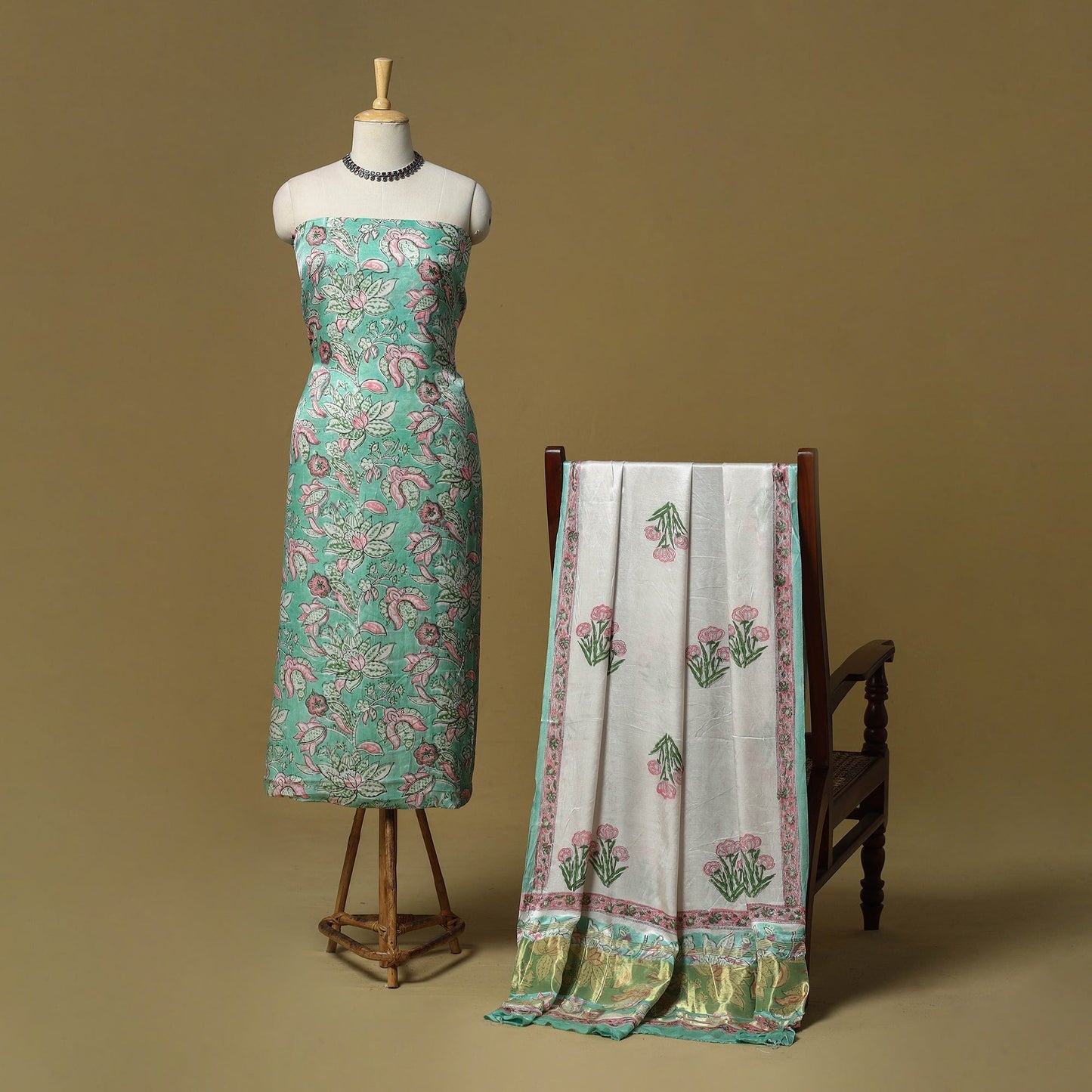 Modal silk sanganeri 2pc unstitched dress material 08