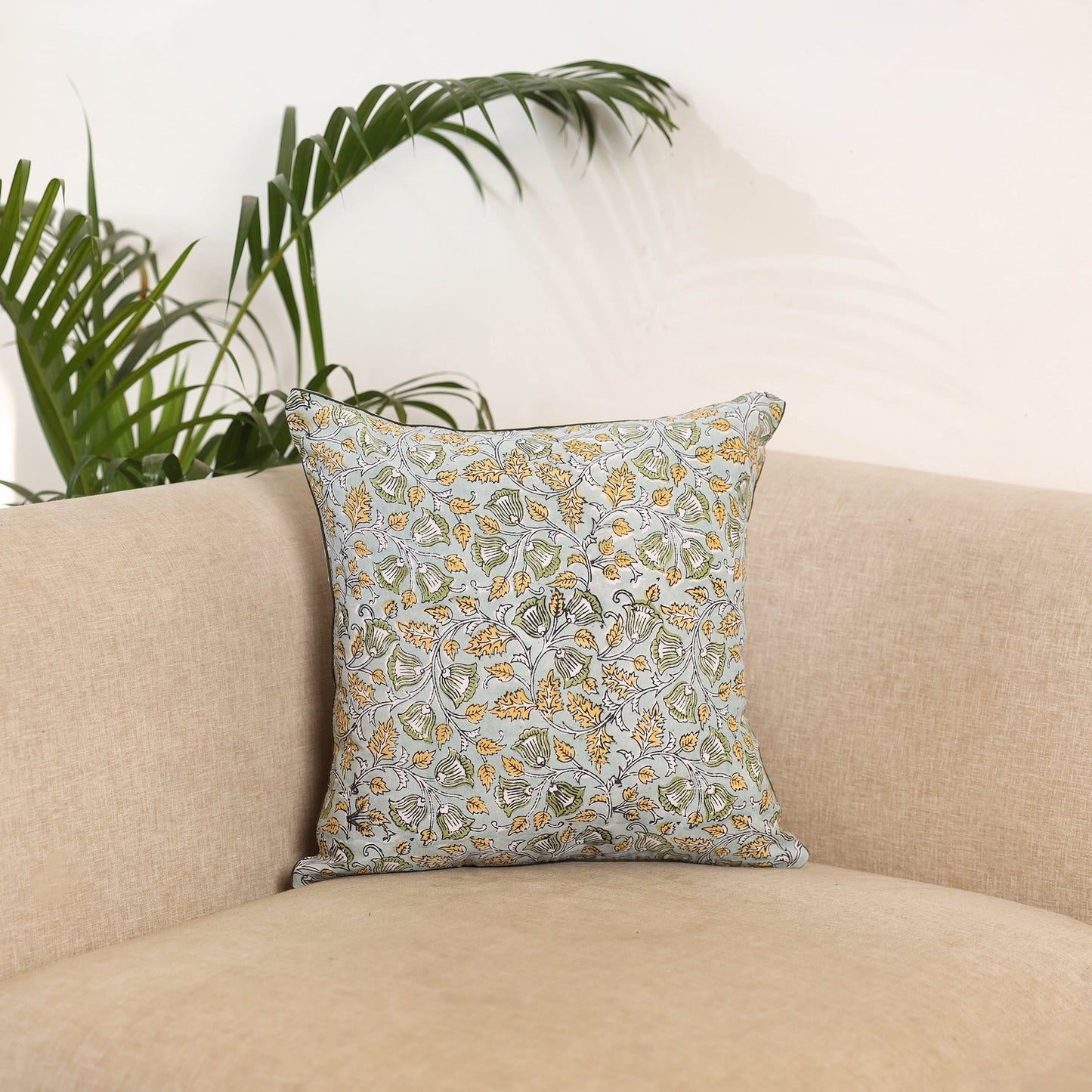 Green - sanganeri cushion cover 02 - handcrafted
