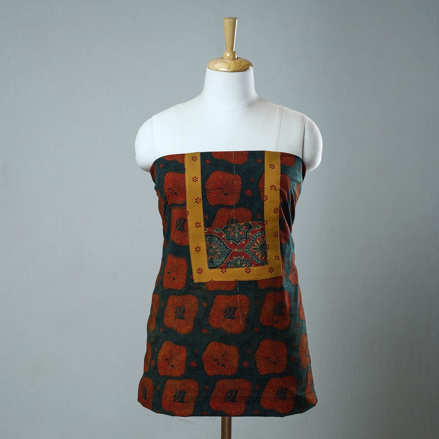 Buy Green Block Print Cotton Ajrakh Kurta Material Online