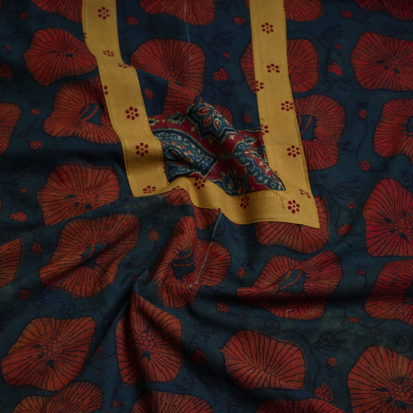 Buy Green Block Print Cotton Ajrakh Kurta Material Online