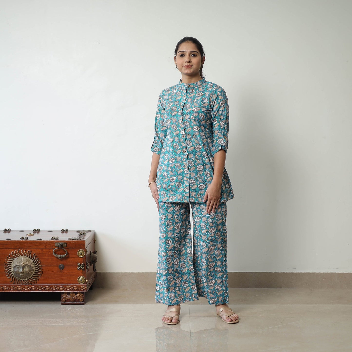 Green - printed cotton sanganeri co-ord set 09 - handcrafted