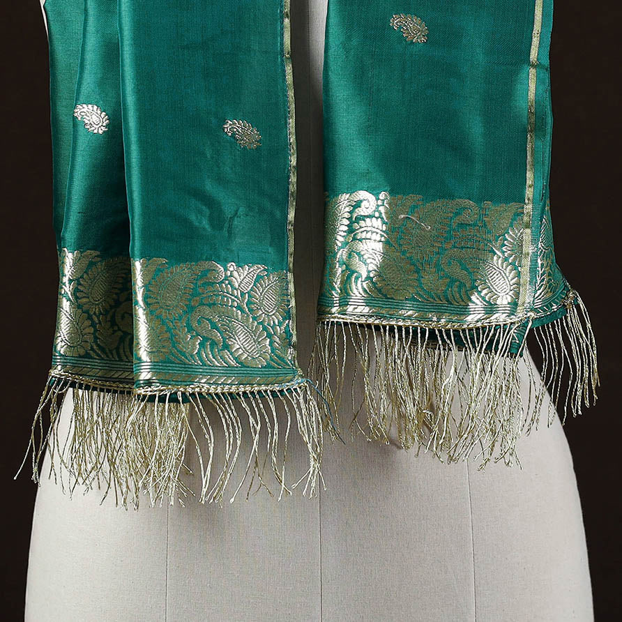 Green - brocade handloom pure silk banarasi stole