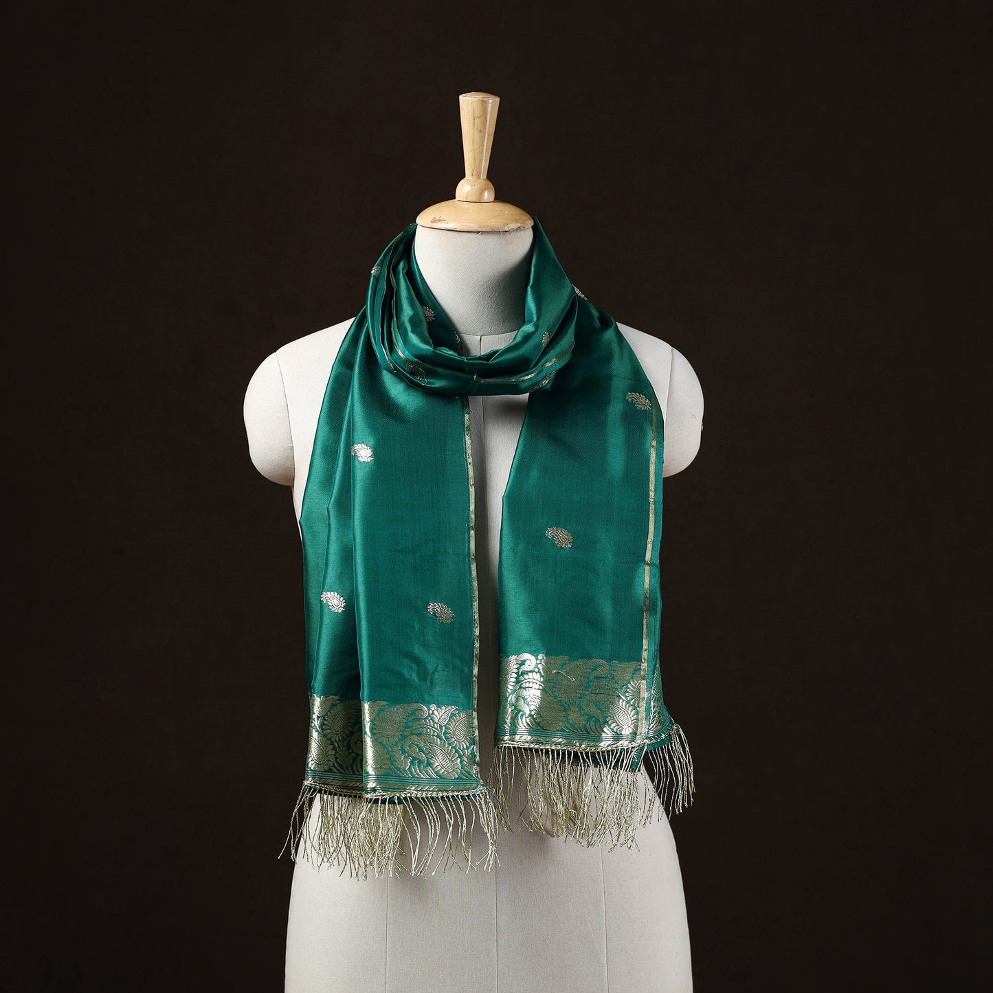 Green - brocade handloom pure silk banarasi stole