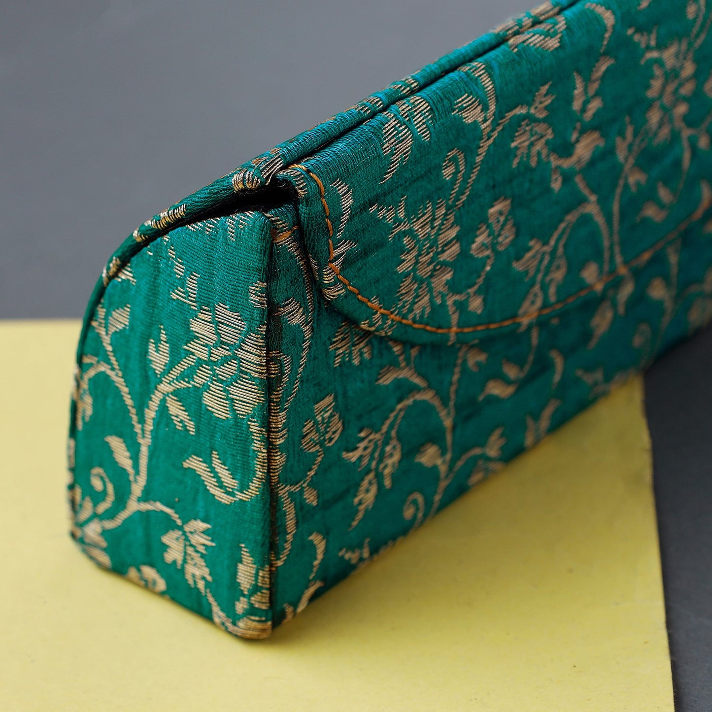 Green Brocade Silk Fabric Embellished Spectacle Case