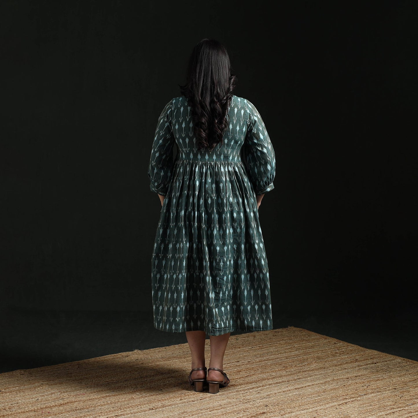 Button down flared cotton pochampally ikat dress 08