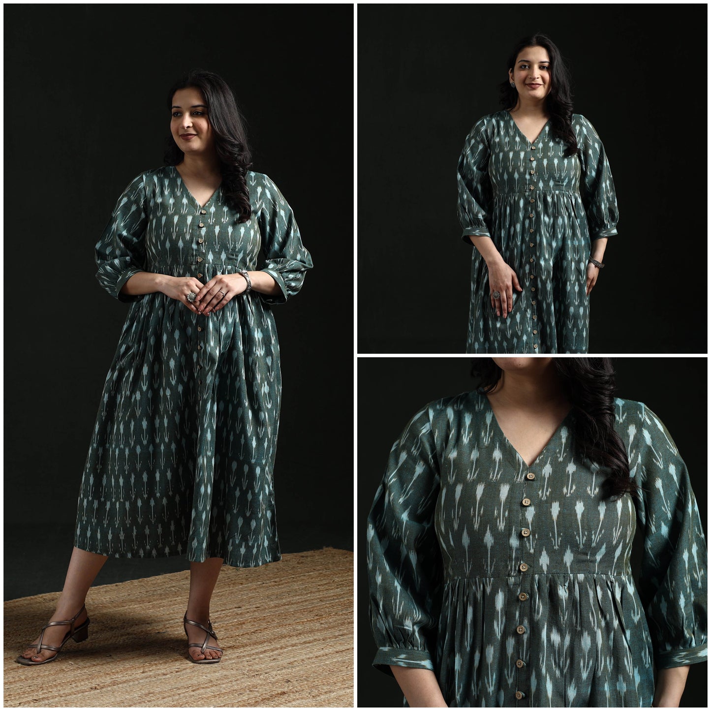 Button down flared cotton pochampally ikat dress 08