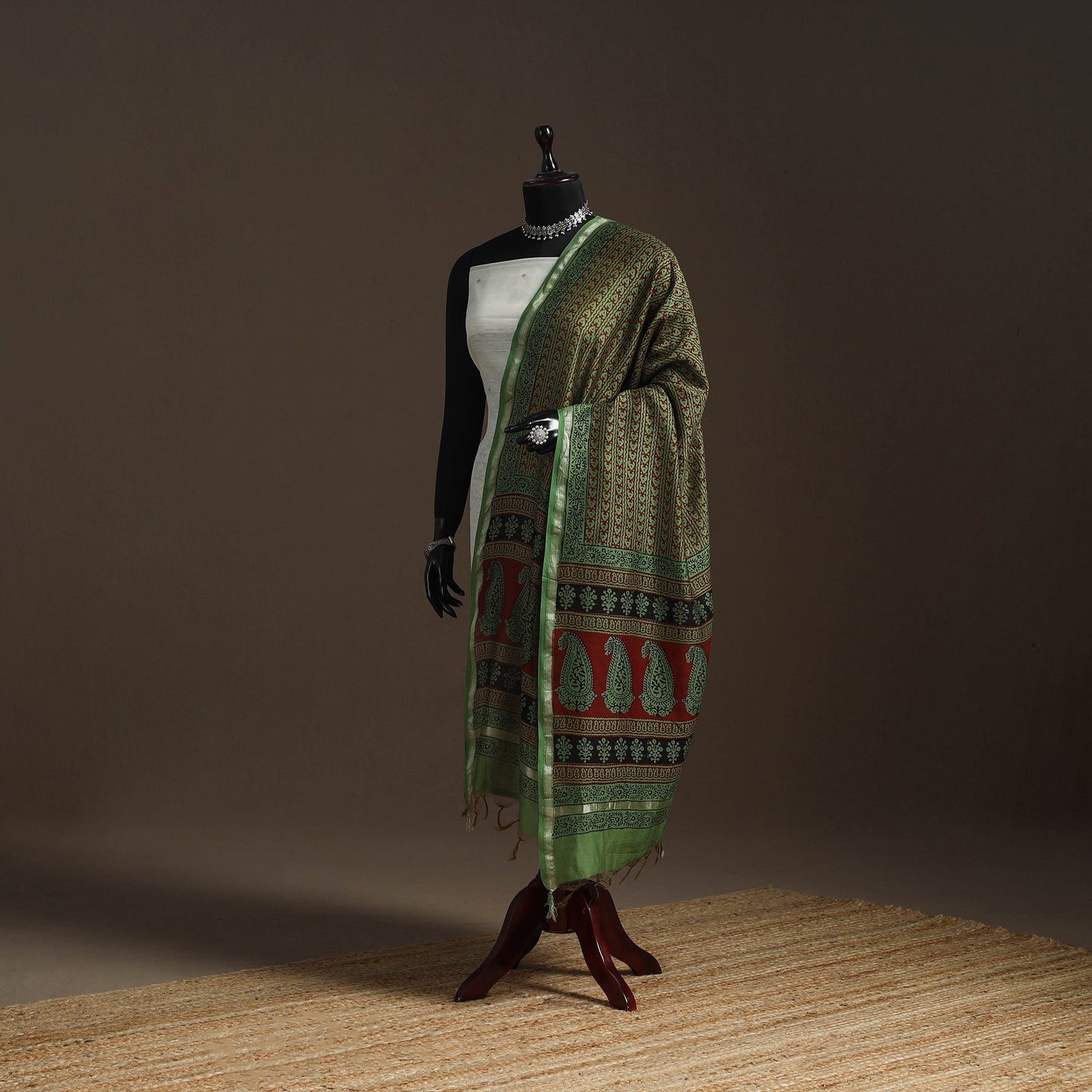 Chanderi silk bagh natural dyed dupatta with zari border 48