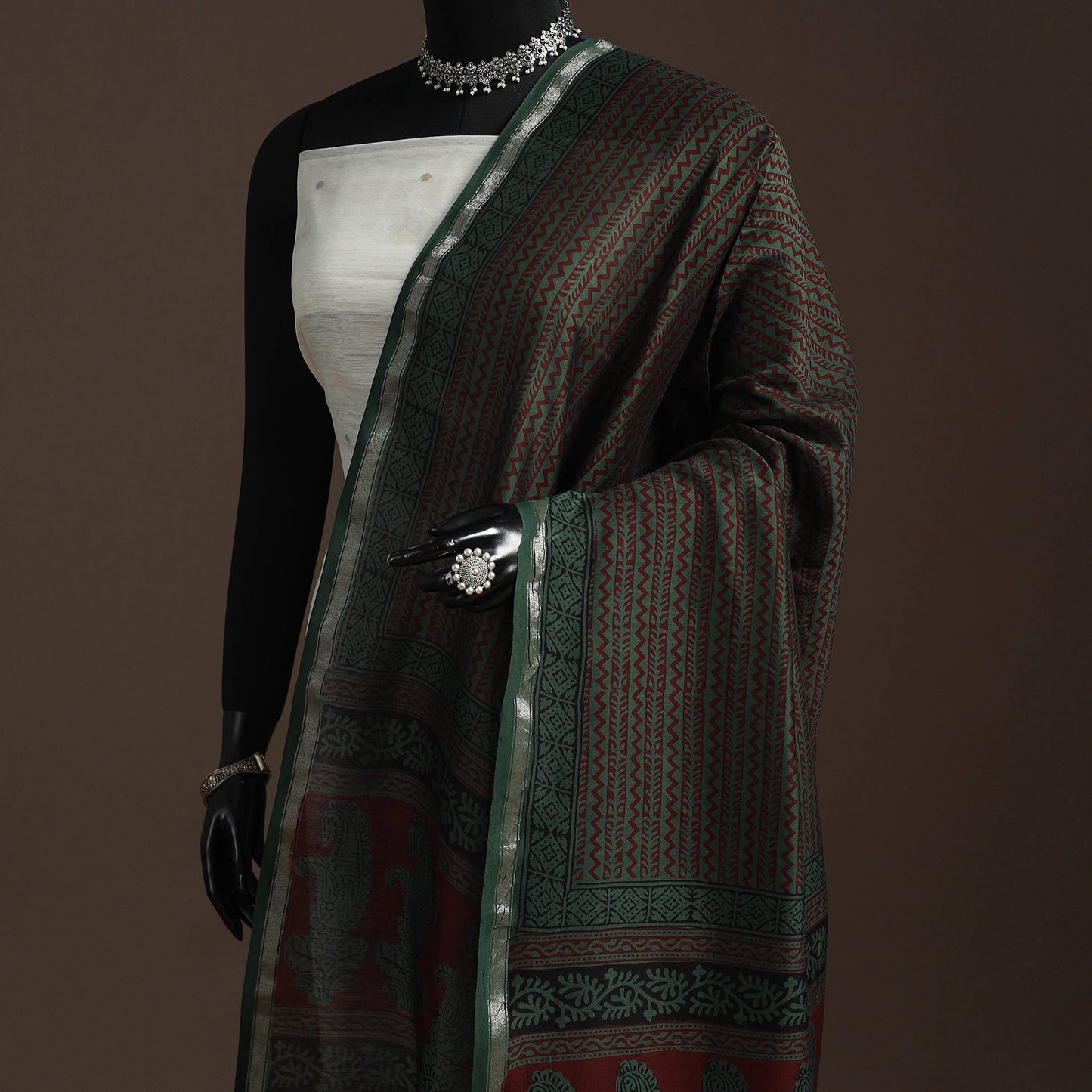 Chanderi silk bagh natural dyed dupatta with zari border 38