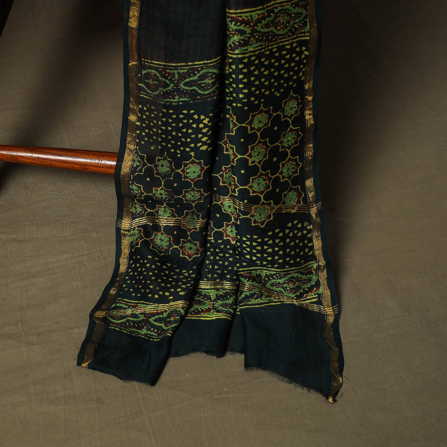 Chanderi silk hand block ajrakh print 3pc unstitched dress