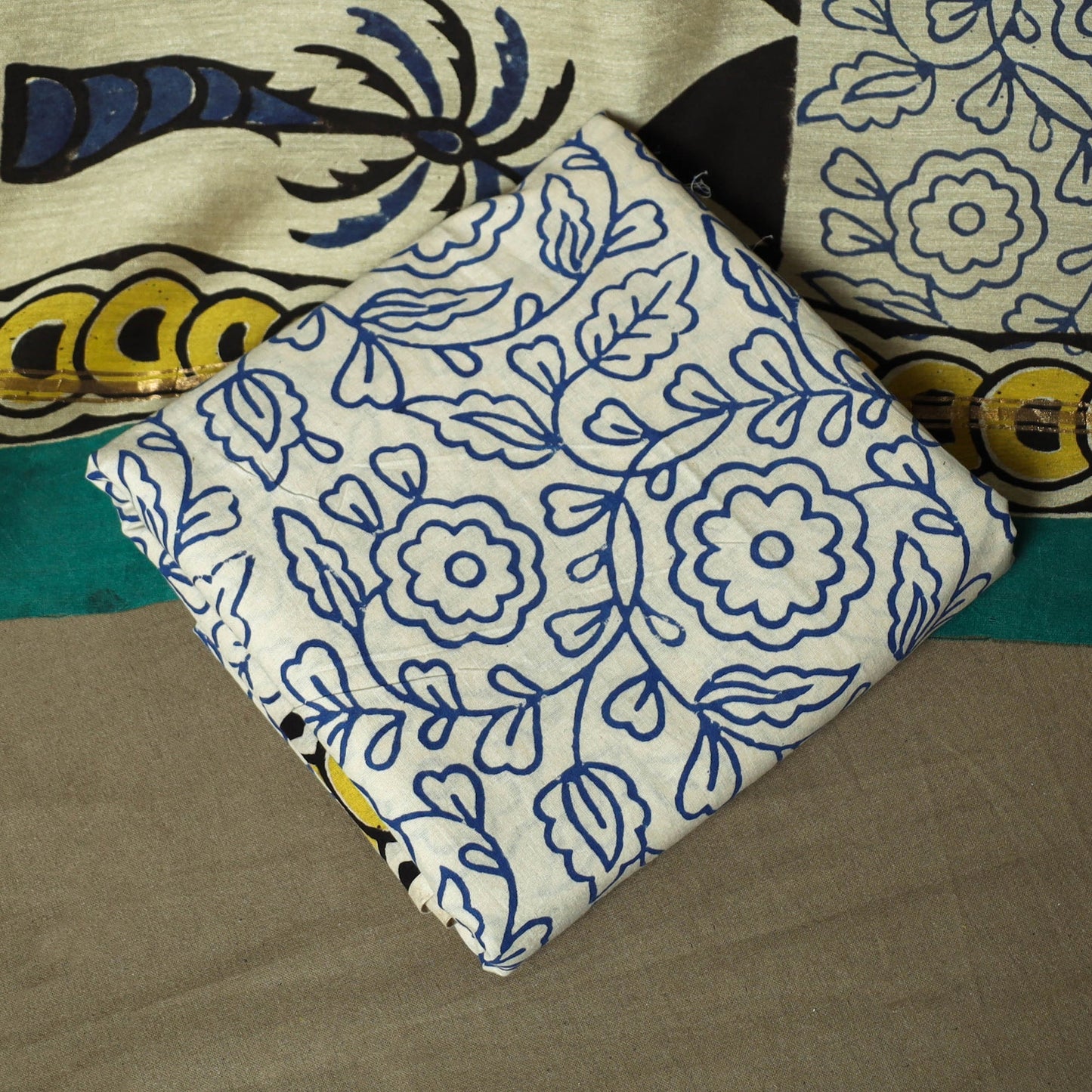 Chanderi silk hand block bagru print 3pc unstitched dress